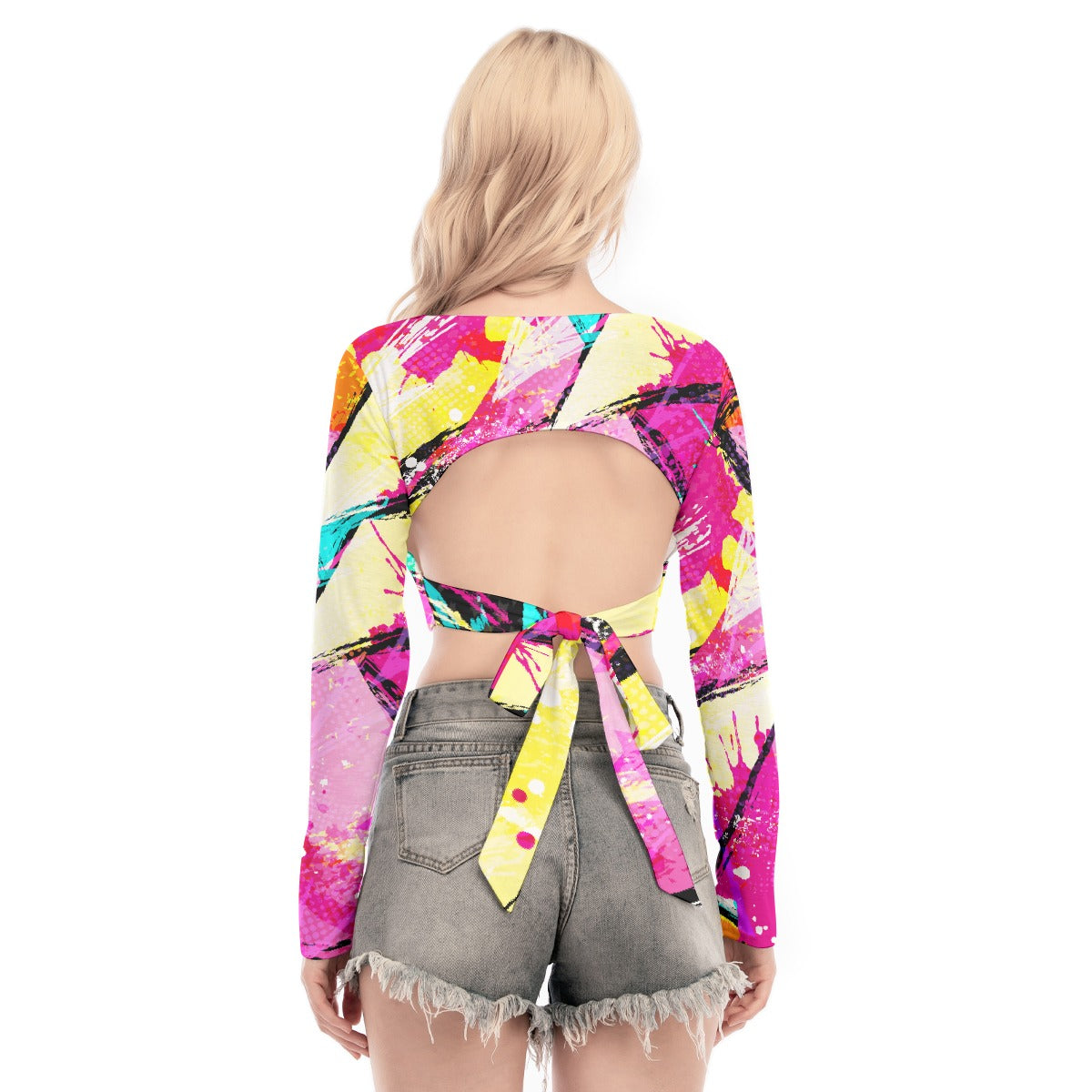 All-Over Print Women's Back Hollow T-shirt With Strap