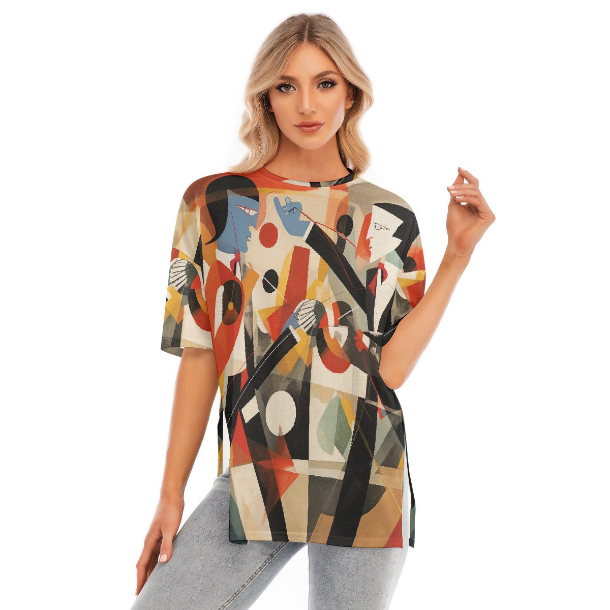 All-Over Print Women's Short Sleeves T-shirt With Hem Split