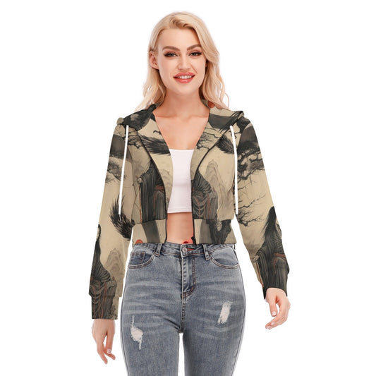 All-Over Print Women's Crop Top Hoodie With Zipper Closure