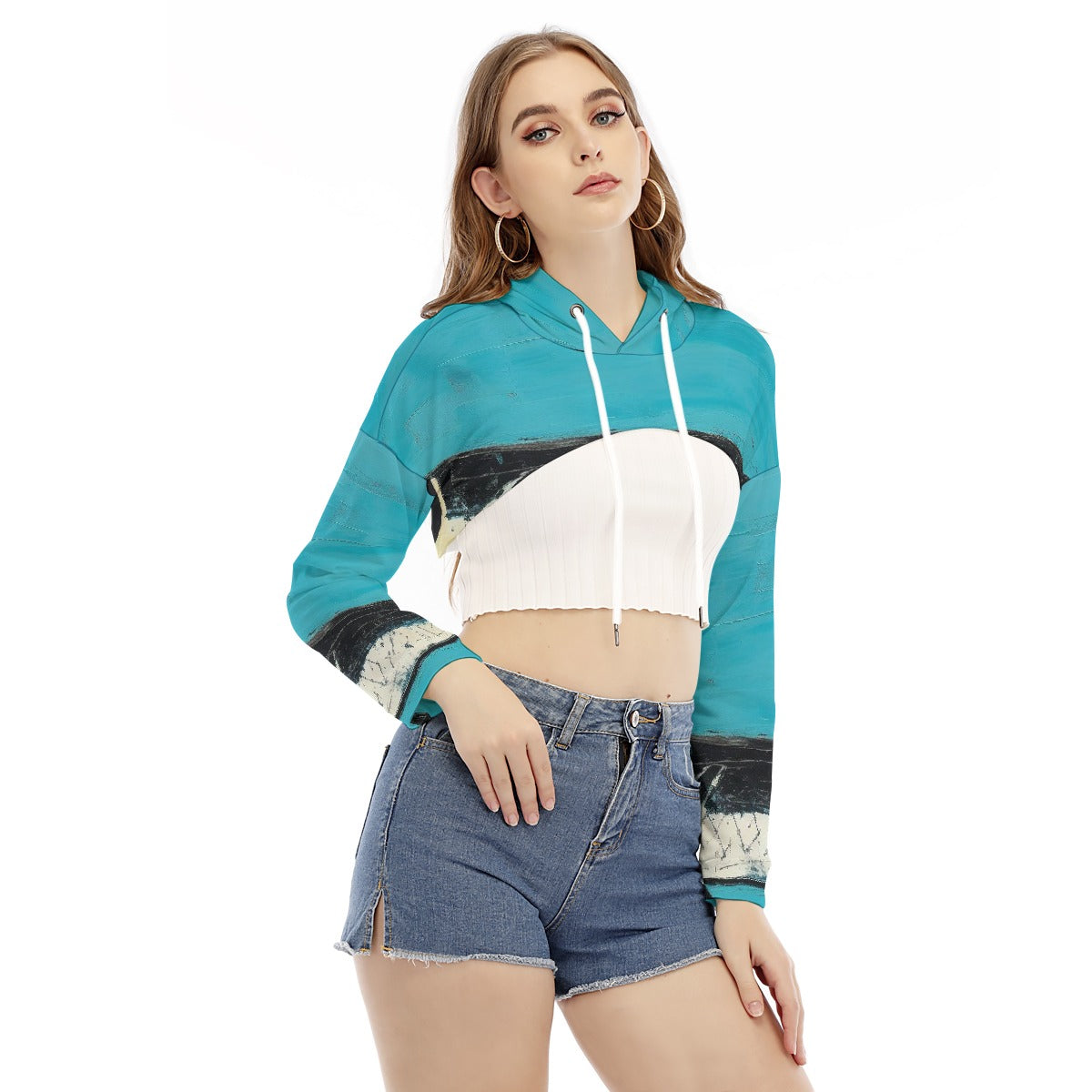 All-Over Print Women's Smock Short Hoodie With Long Sleeve