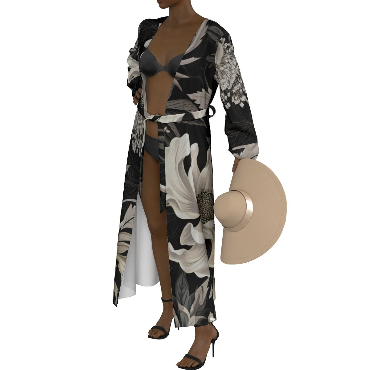 All-Over Print Women's Lace-up Chiffon Robe