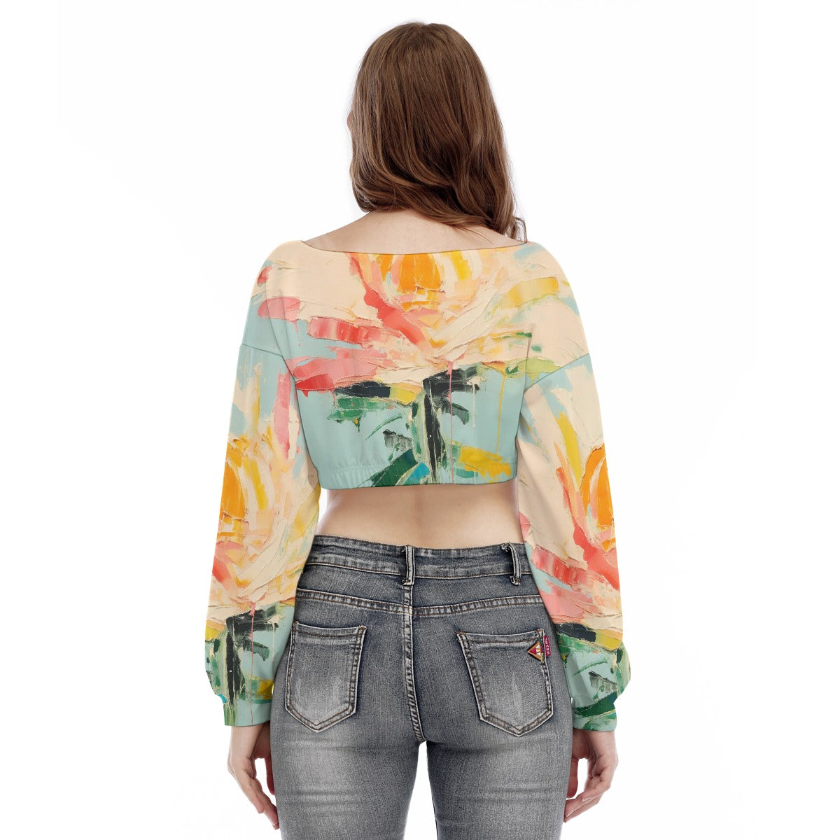 All-Over Print Women's V-neck Long Sleeve Cropped Sweatshirt