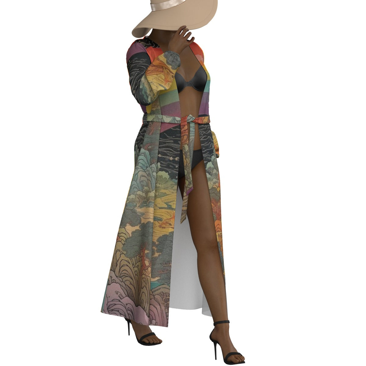 All-Over Print Women's Lace-up Chiffon Robe