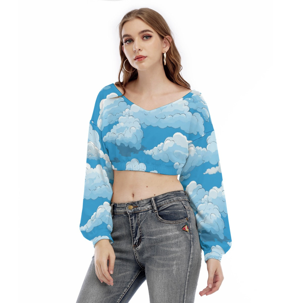 All-Over Print Women's V-neck Long Sleeve Cropped Sweatshirt