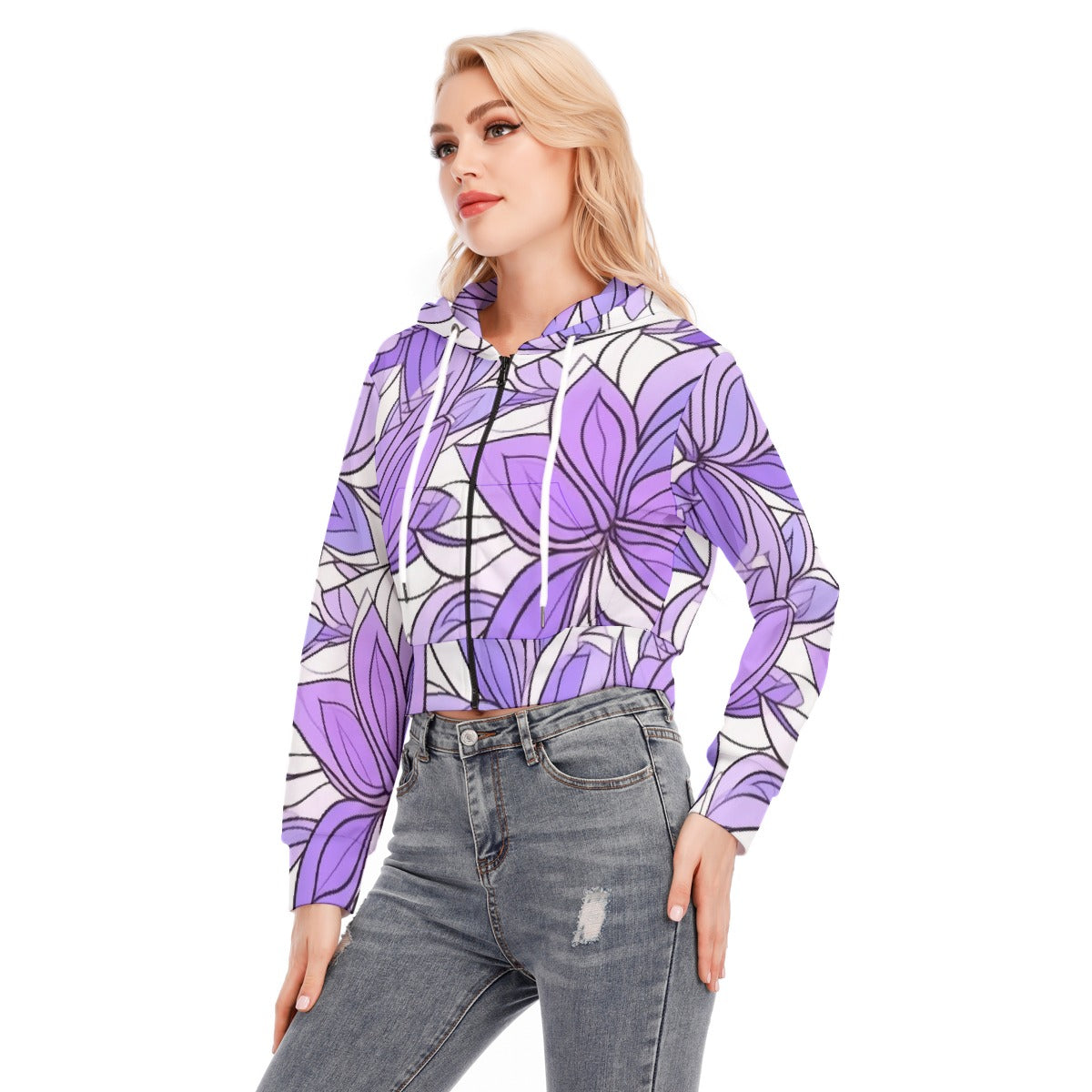 All-Over Print Women's Crop Top Hoodie With Zipper Closure