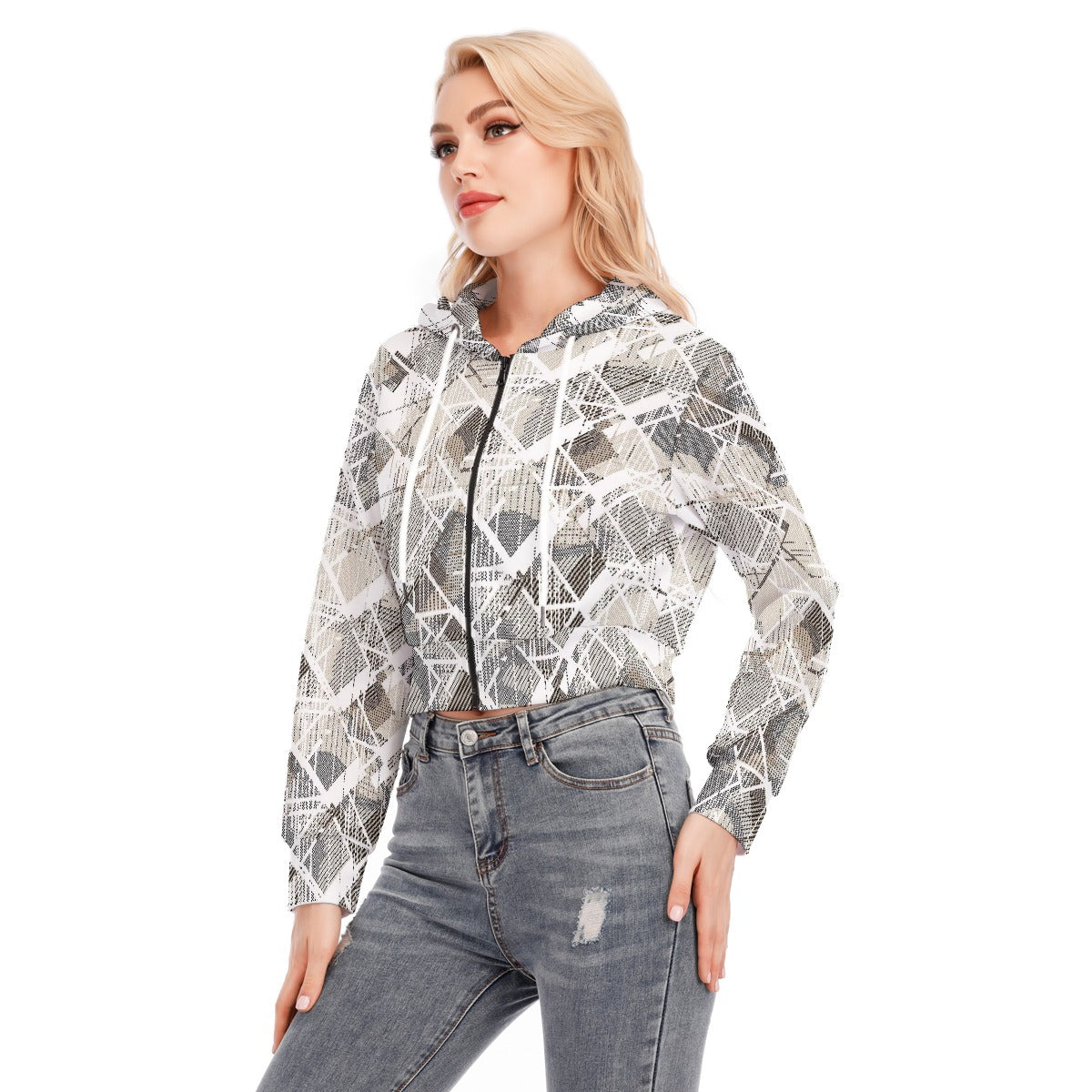 All-Over Print Women's Crop Top Hoodie With Zipper Closure