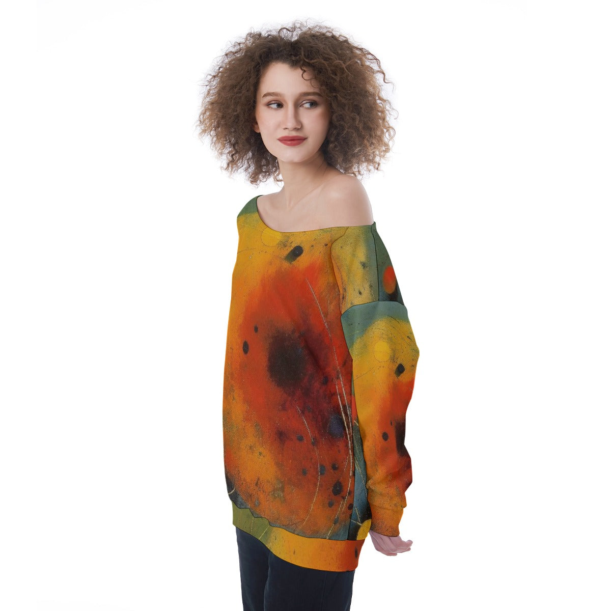 All-Over Print Oversized Women's Off-Shoulder Sweatshirt
