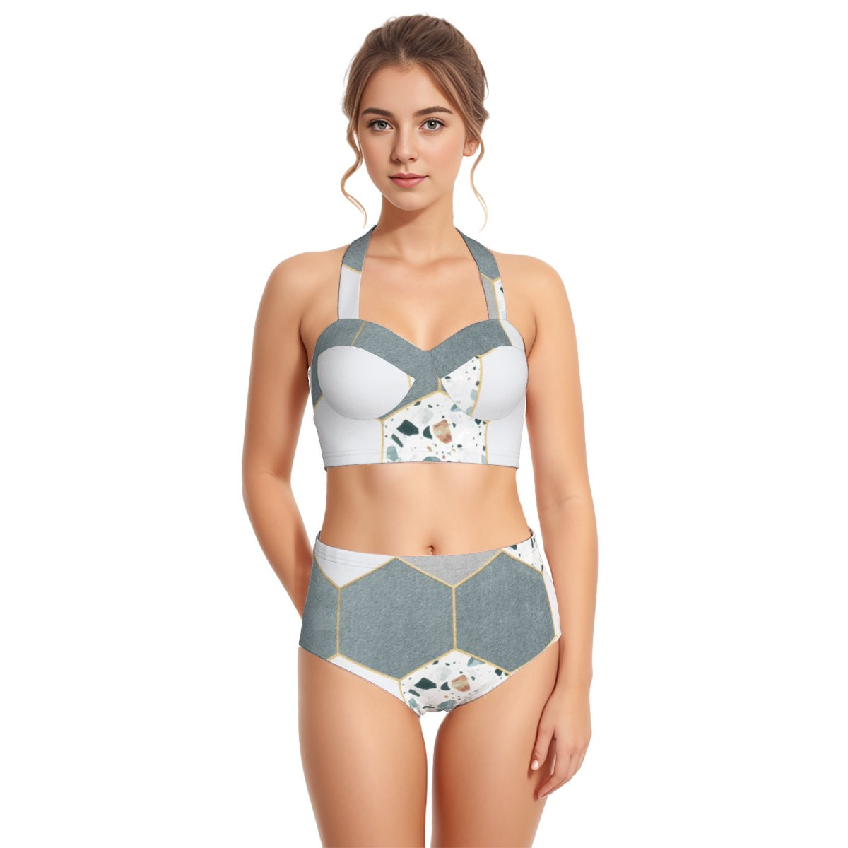 All-Over Print Women's Swimsuit Set With Halter