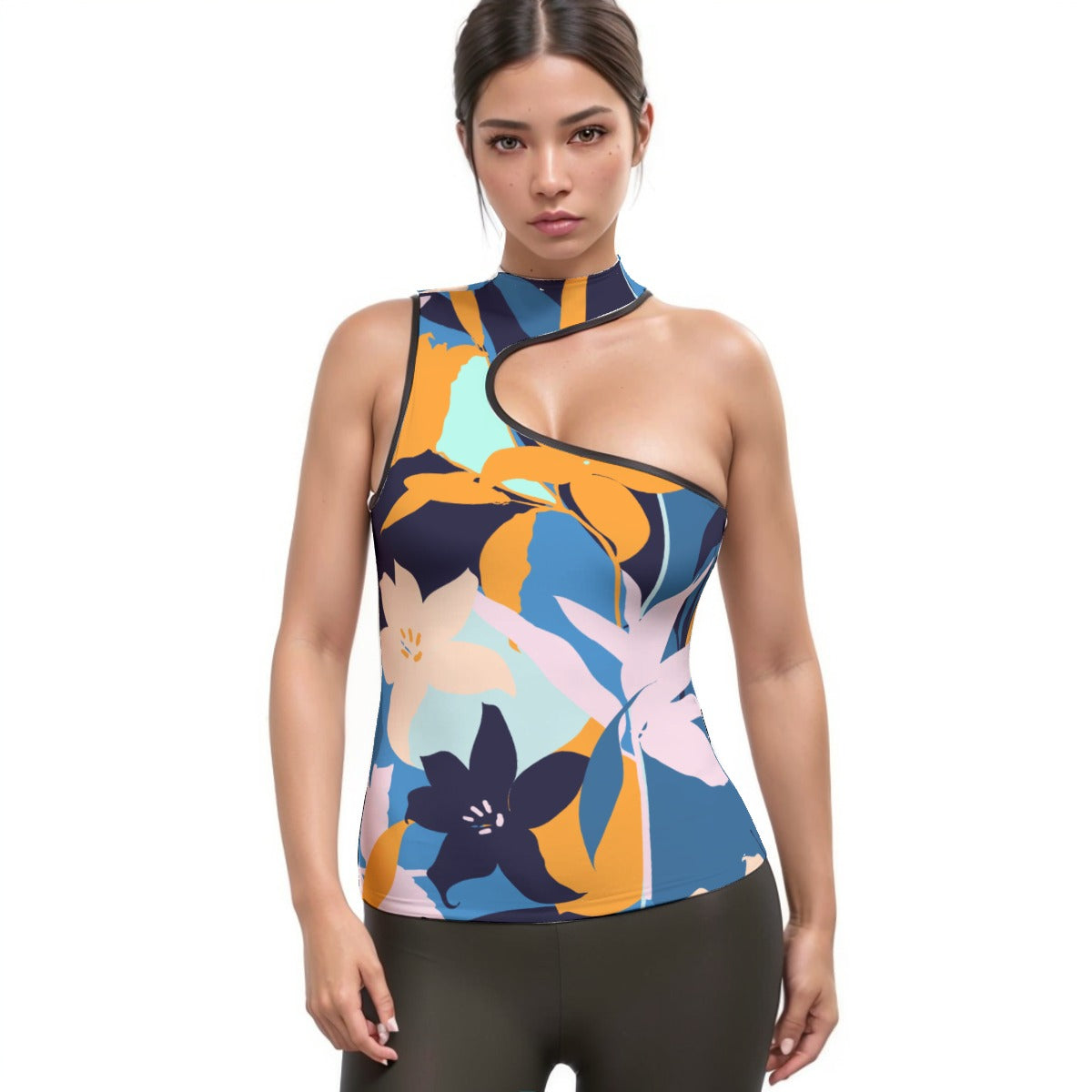 All-Over Print Women's Halter Sleeveless Asymmetrical Tank Top