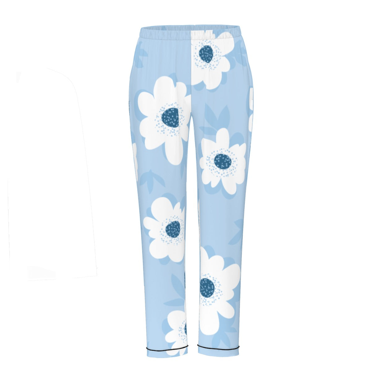 All-Over Print Women's Long Sleeve Pajama Set With Black Contrast Piping