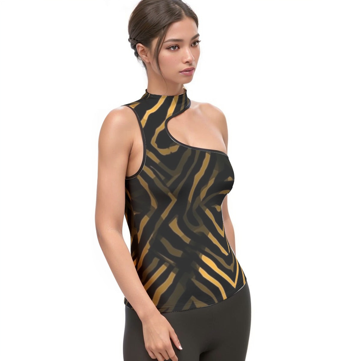 All-Over Print Women's Halter Sleeveless Asymmetrical Tank Top