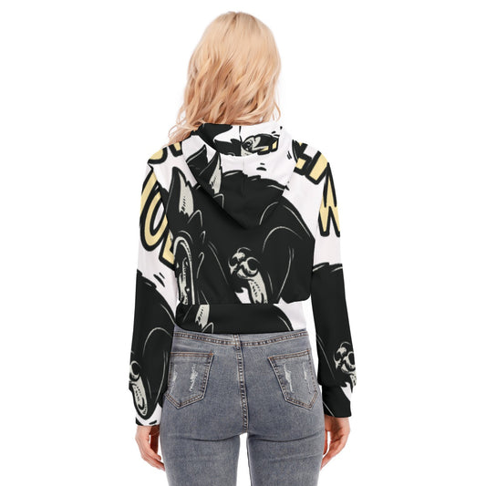 All-Over Print Women's Crop Top Hoodie With Zipper Closure