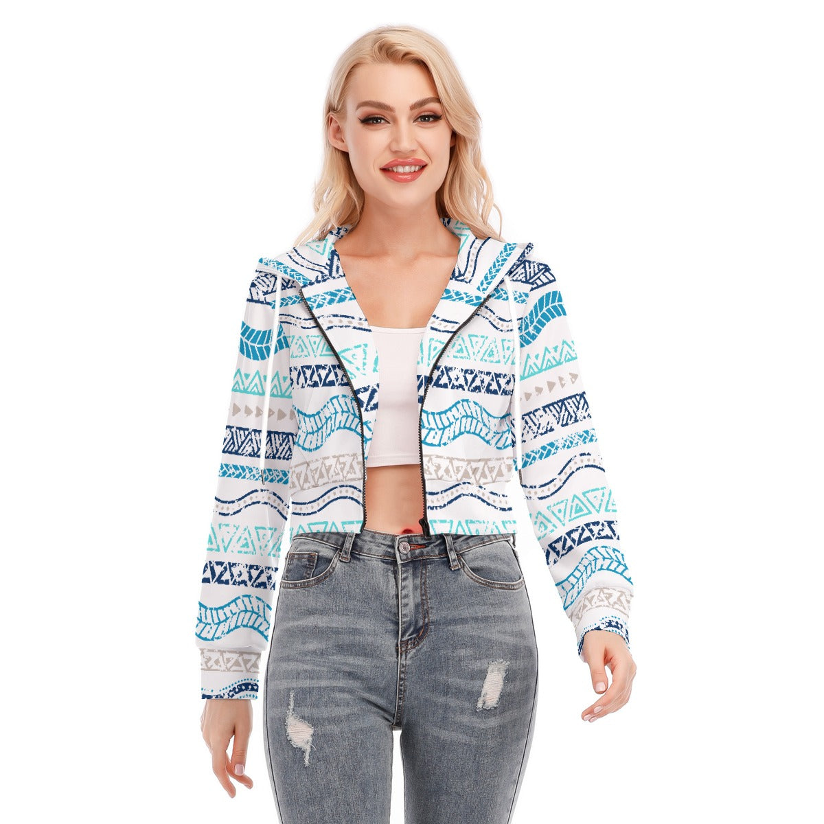 All-Over Print Women's Crop Top Hoodie With Zipper Closure