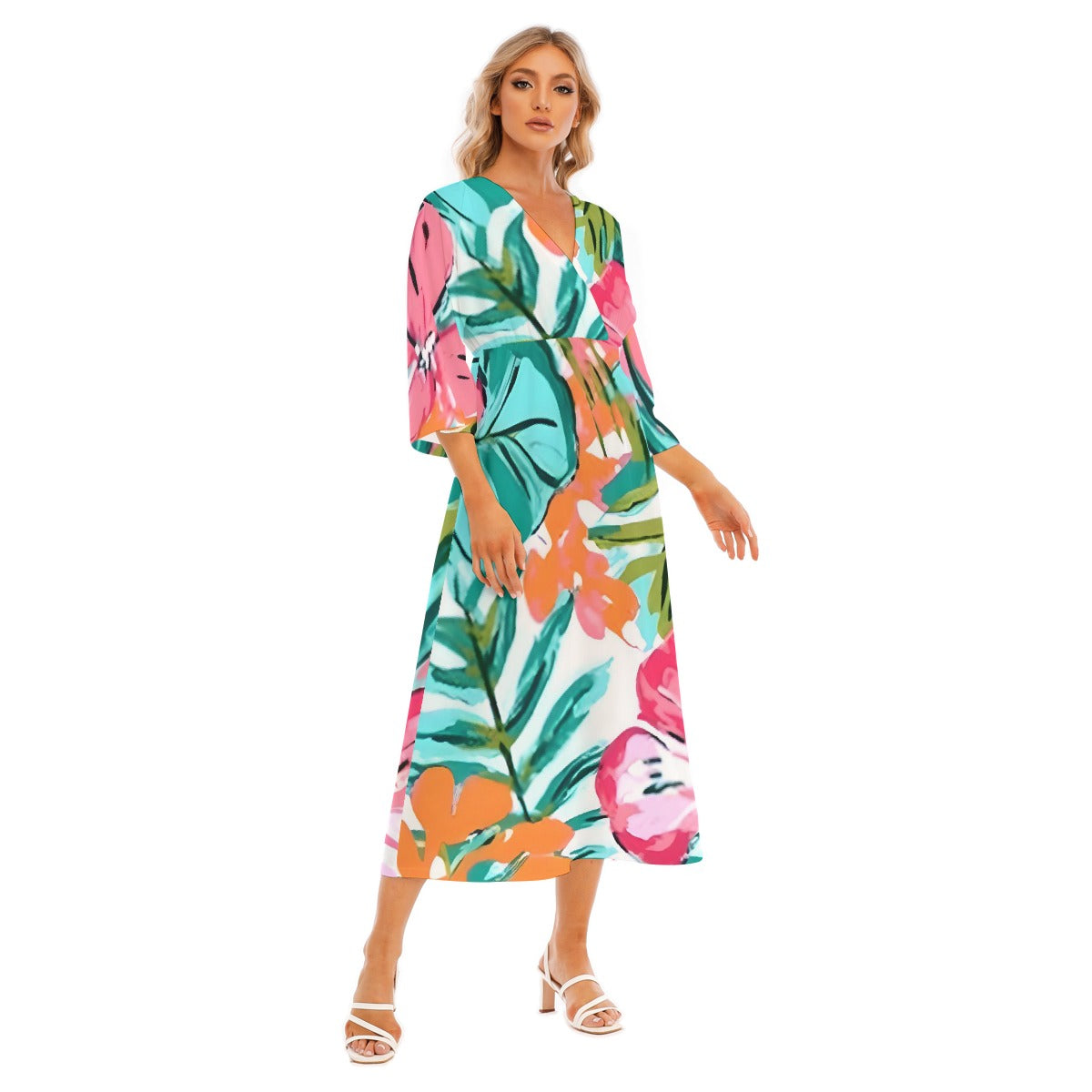 All-Over Print Women's Mid-Sleeve Long Dress