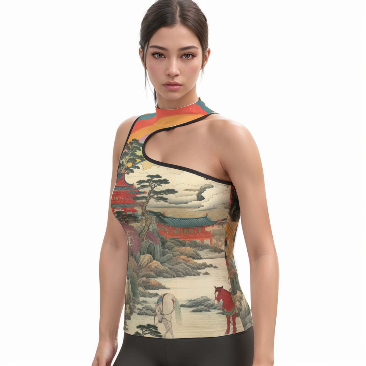 All-Over Print Women's Halter Sleeveless Asymmetrical Tank Top