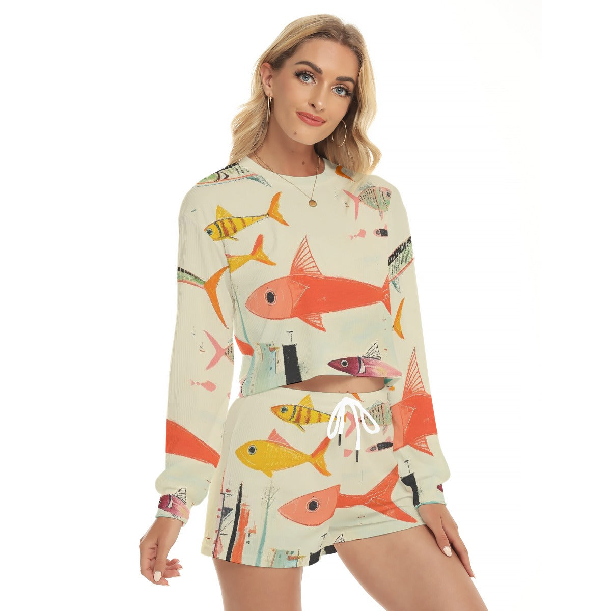 All-Over Print Women's Short Sweatshirt And Pants Suit