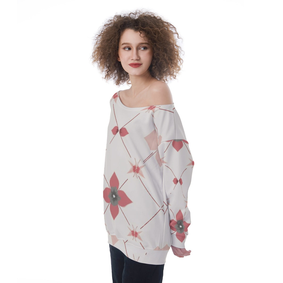 All-Over Print Oversized Women's Off-Shoulder Sweatshirt