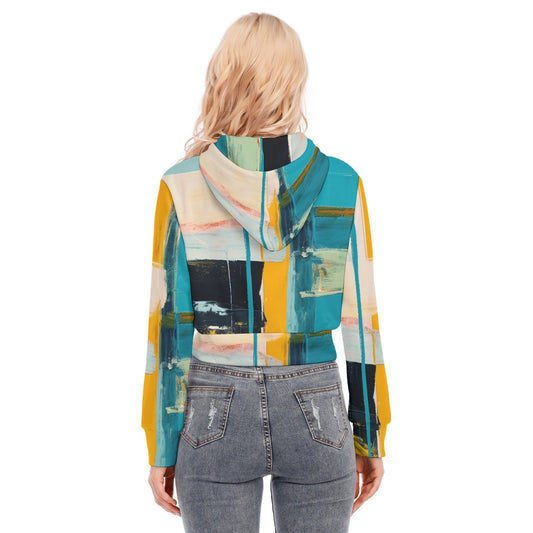 All-Over Print Women's Crop Top Hoodie With Zipper Closure