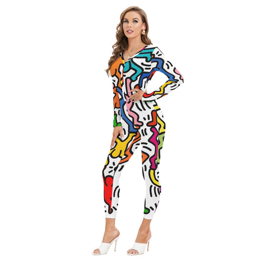 All-Over Print Women's Plunging Neck Jumpsuit