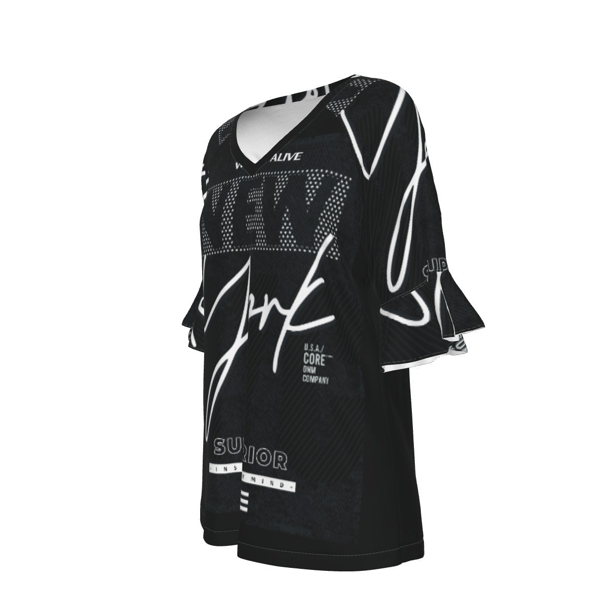 All-Over Print V-neck Women's T-shirt With Bell Sleeve