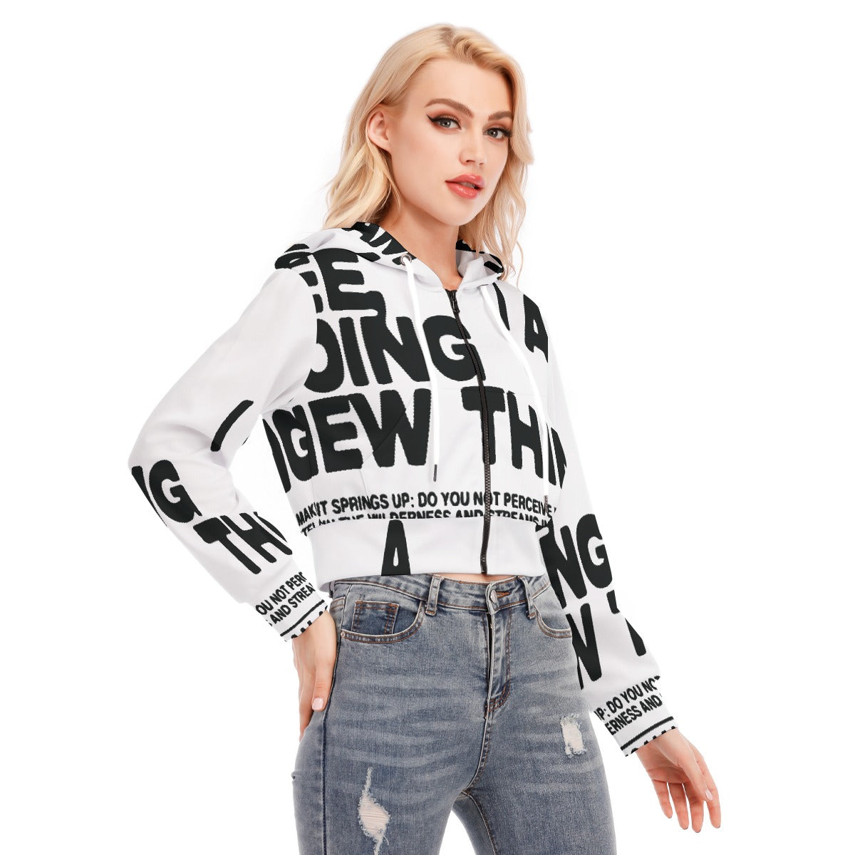 All-Over Print Women's Crop Top Hoodie With Zipper Closure