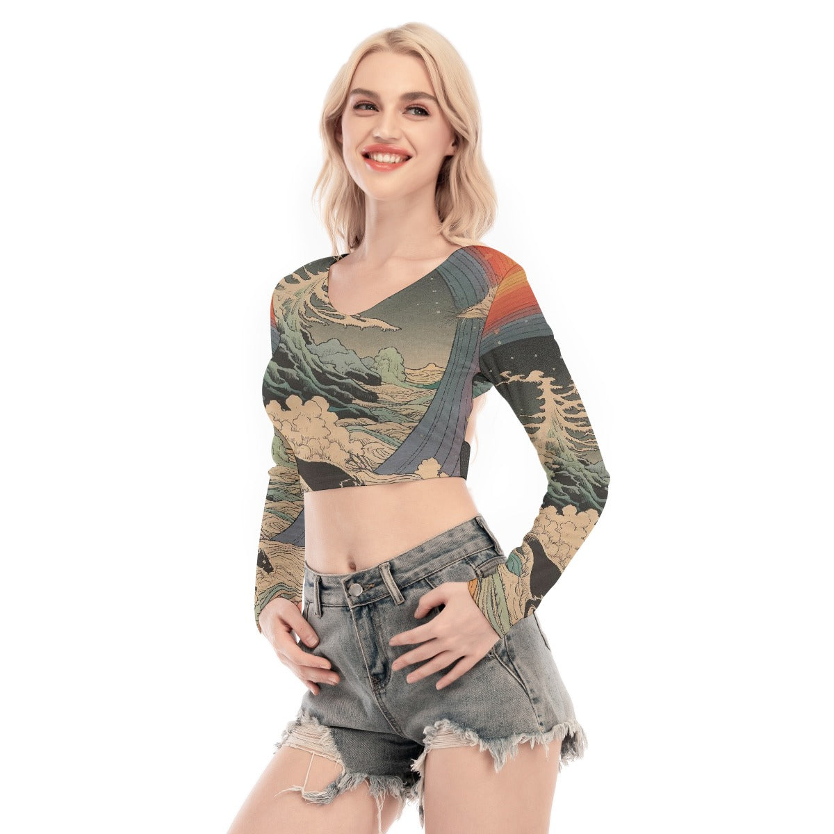 All-Over Print Women's Back Hollow T-shirt With Strap