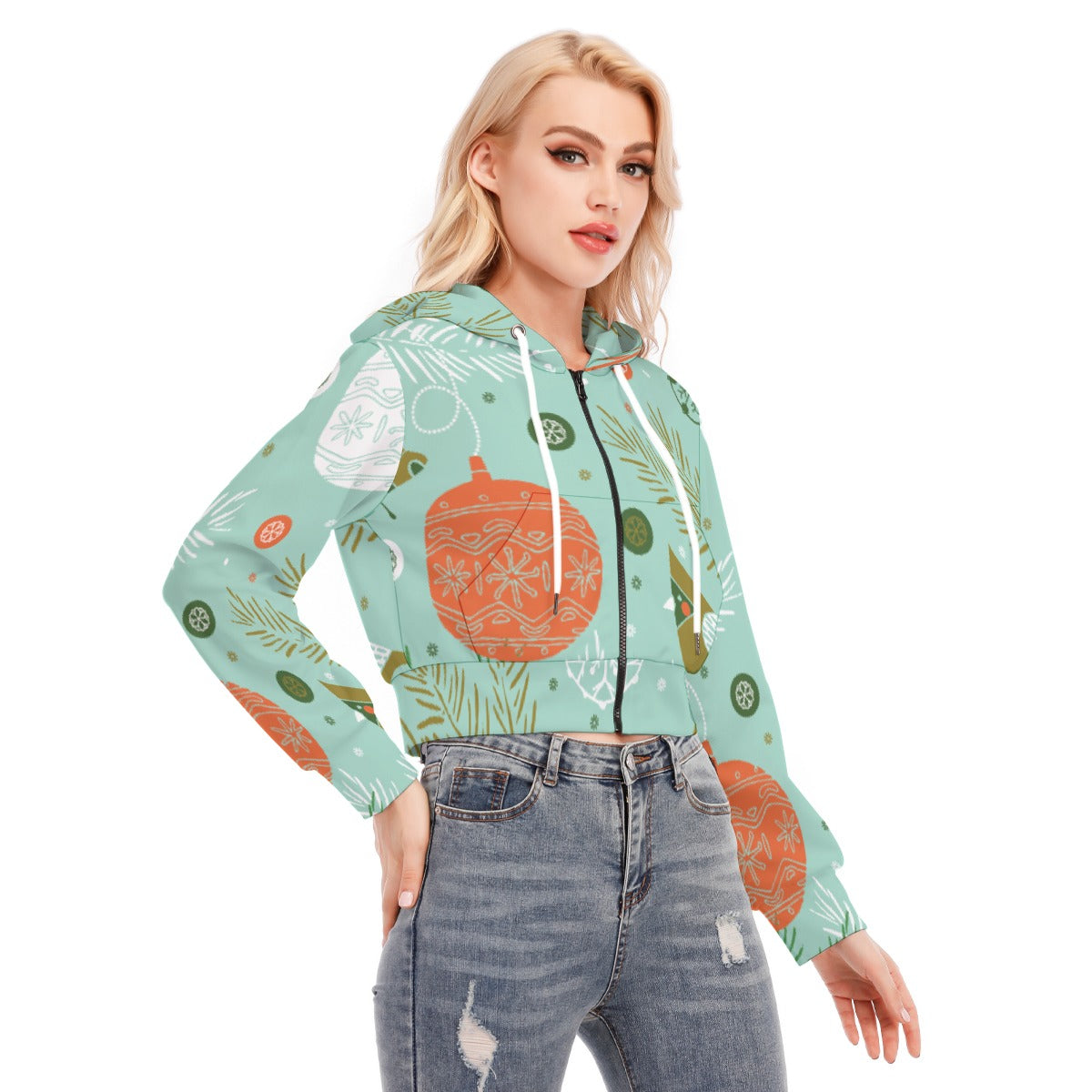 All-Over Print Women's Crop Top Hoodie With Zipper Closure