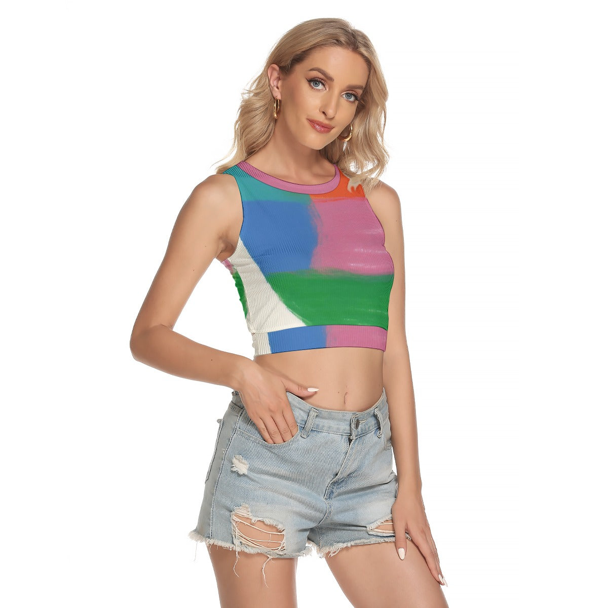 All-Over Print Women's Sleeveless Back Hollow Crop Top