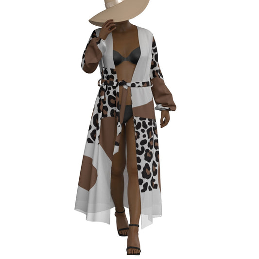 All-Over Print Women's Lace-up Chiffon Robe