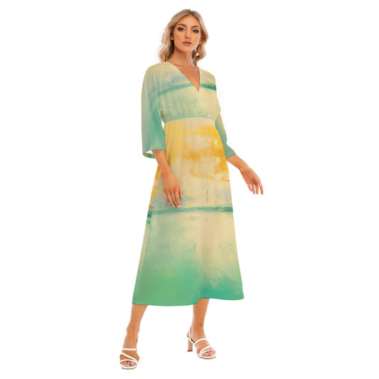 All-Over Print Women's Mid-Sleeve Long Dress