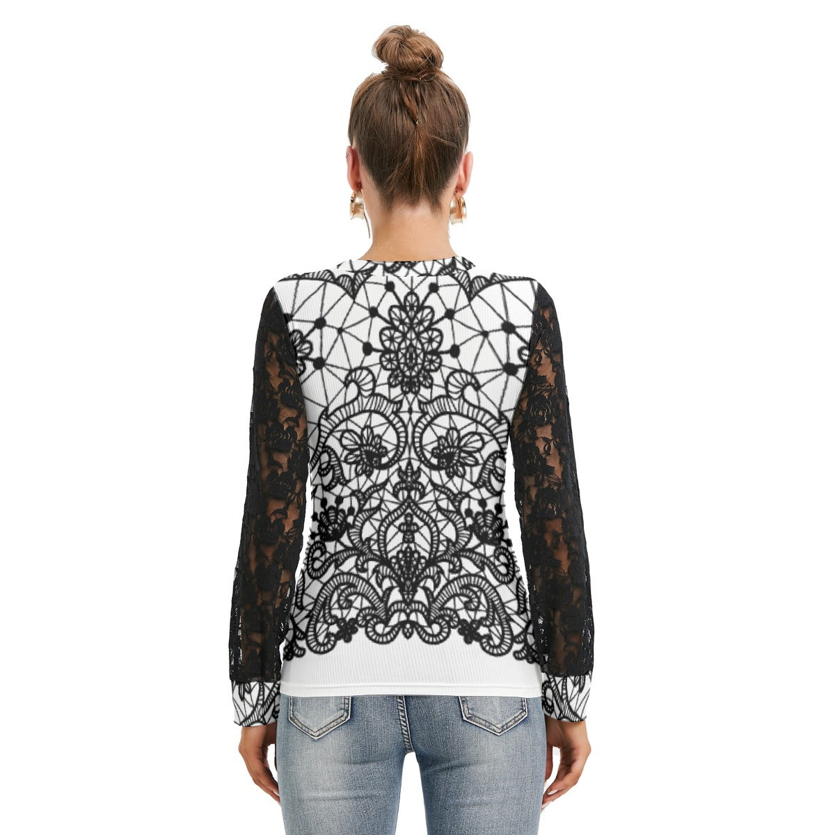All-Over Print Women's T-shirt And Sleeve With Black Lace