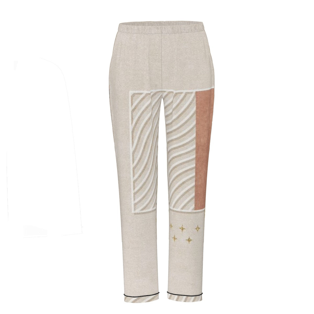 All-Over Print Women's Long Sleeve Pajama Set With Black Contrast Piping