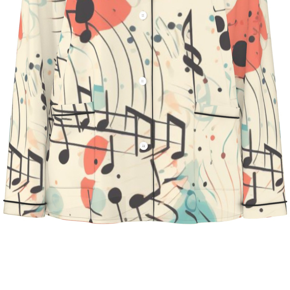 All-Over Print Women's Long Sleeve Pajama Set With Black Contrast Piping