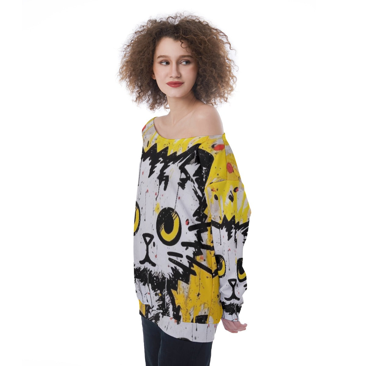 All-Over Print Oversized Women's Off-Shoulder Sweatshirt