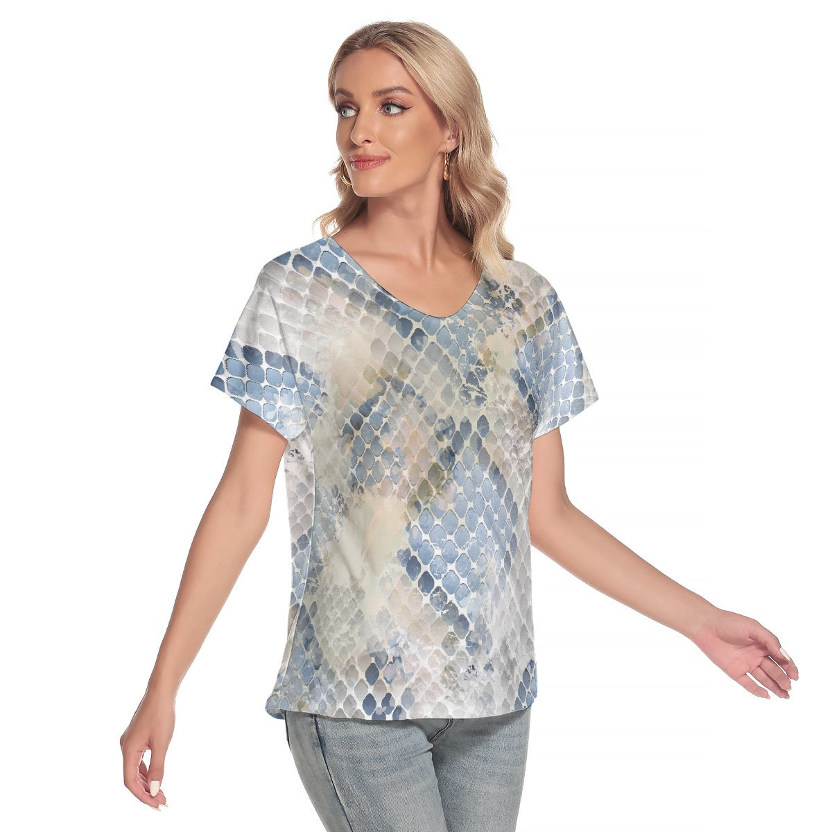 All-Over Print Women's Loose V-neck Short Sleeve T-shirt
