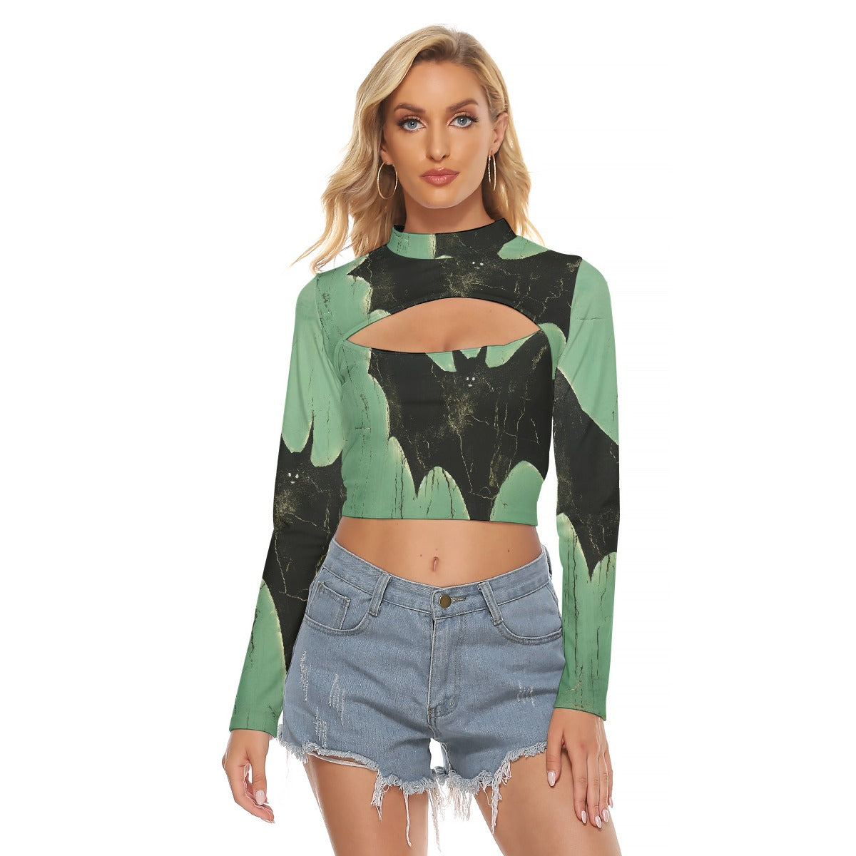 All-Over Print Women's Hollow Chest Keyhole Tight Crop Top