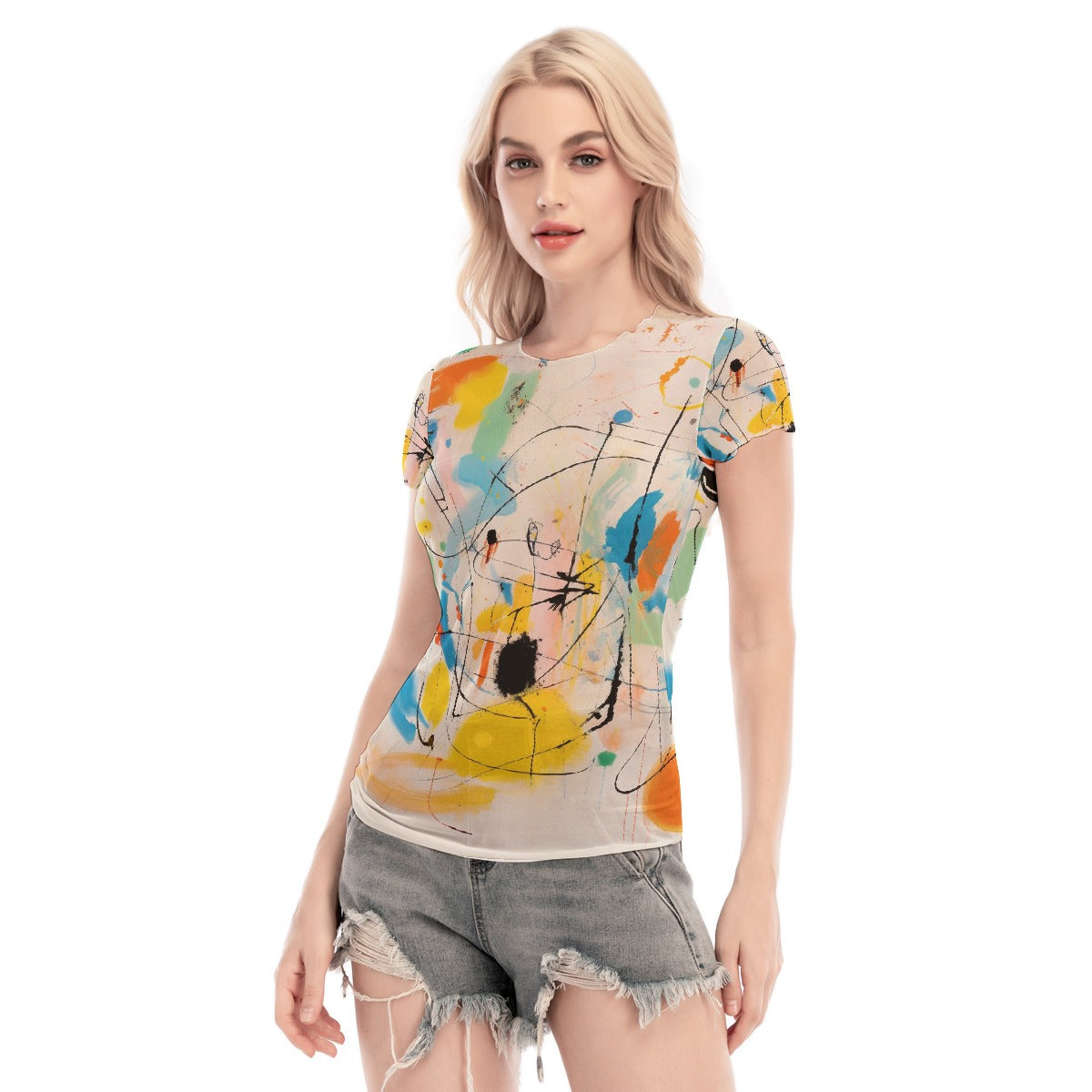 All-Over Print Women's Short Sleeve Mesh Blouse
