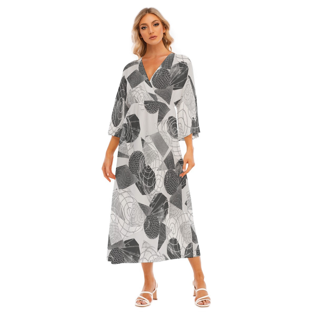 All-Over Print Women's Mid-Sleeve Long Dress