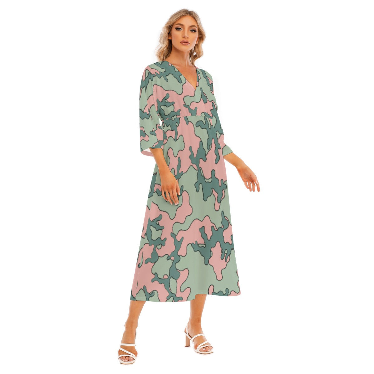 All-Over Print Women's Mid-Sleeve Long Dress