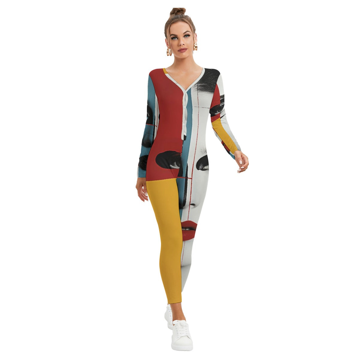 All-Over Print Women's Plunging Neck Jumpsuit