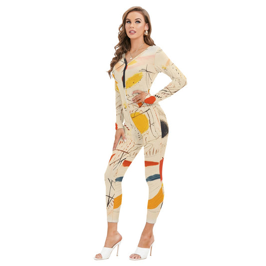 All-Over Print Women's Plunging Neck Jumpsuit