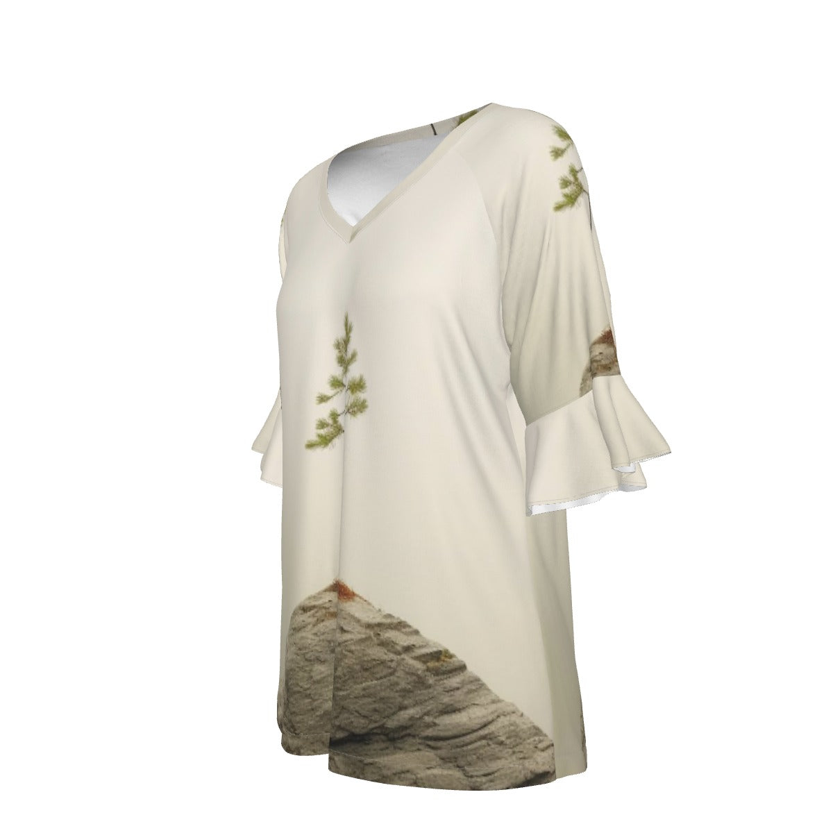 All-Over Print V-neck Women's T-shirt With Bell Sleeve