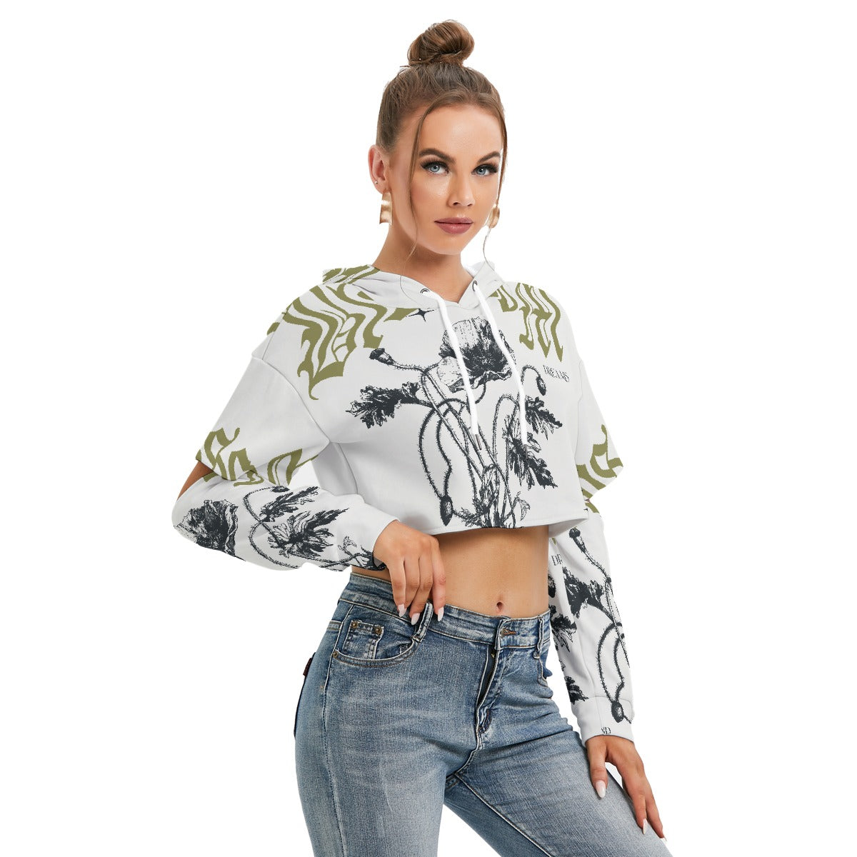 All-Over Print Women's Heavy Fleece Hoodie With Hollow Out Sleeve