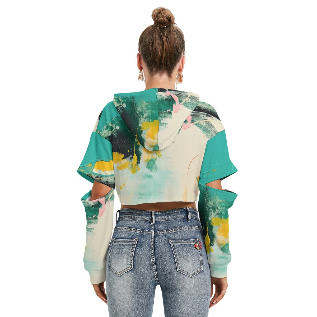 All-Over Print Women's Heavy Fleece Hoodie With Hollow Out Sleeve