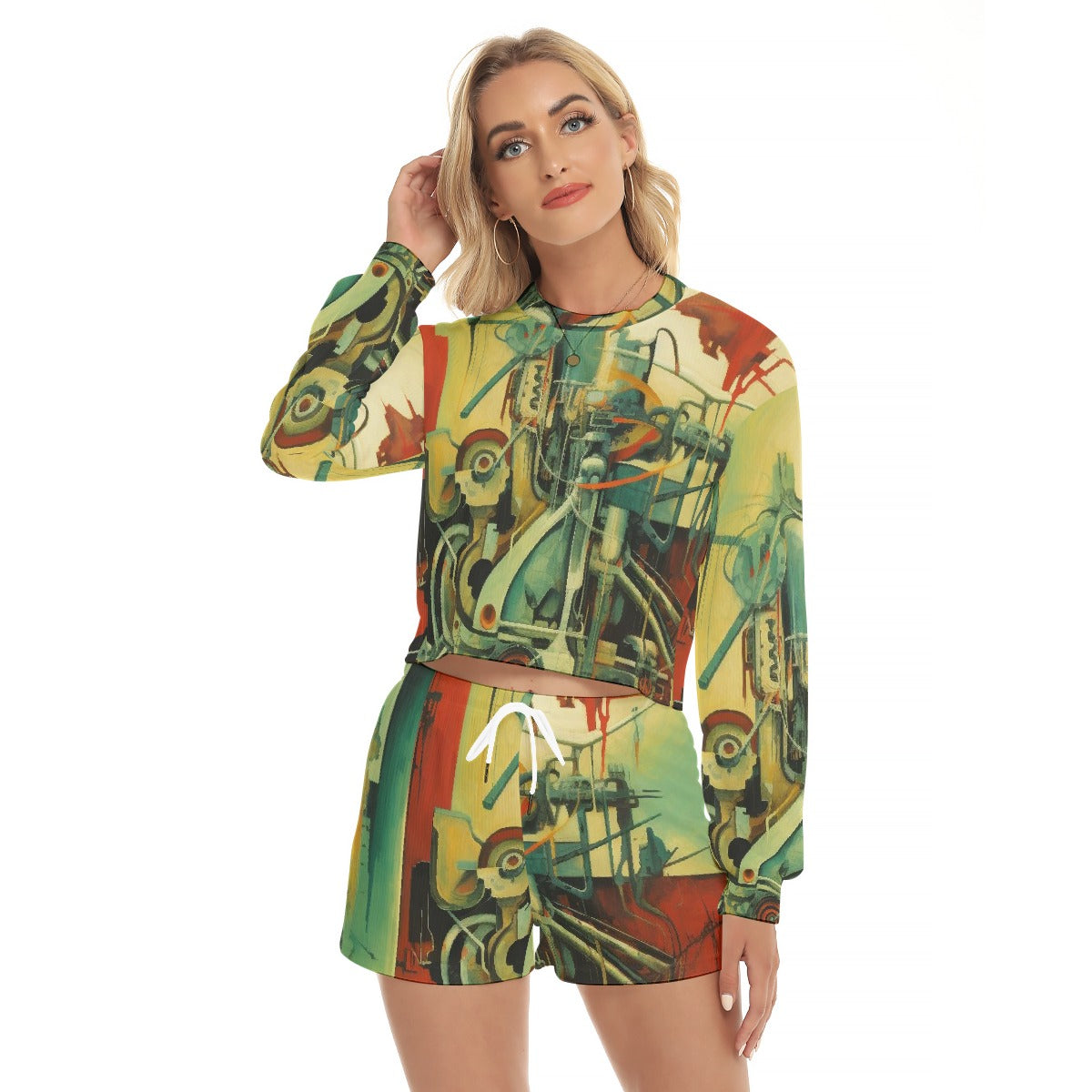 All-Over Print Women's Short Sweatshirt And Pants Suit