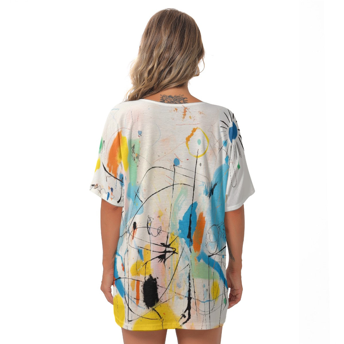 All-Over Print Women's Bat Sleeves V-Neck Blouse