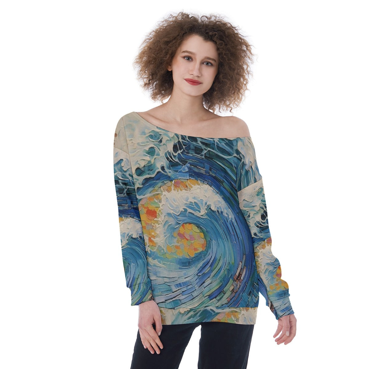 All-Over Print Oversized Women's Off-Shoulder Sweatshirt