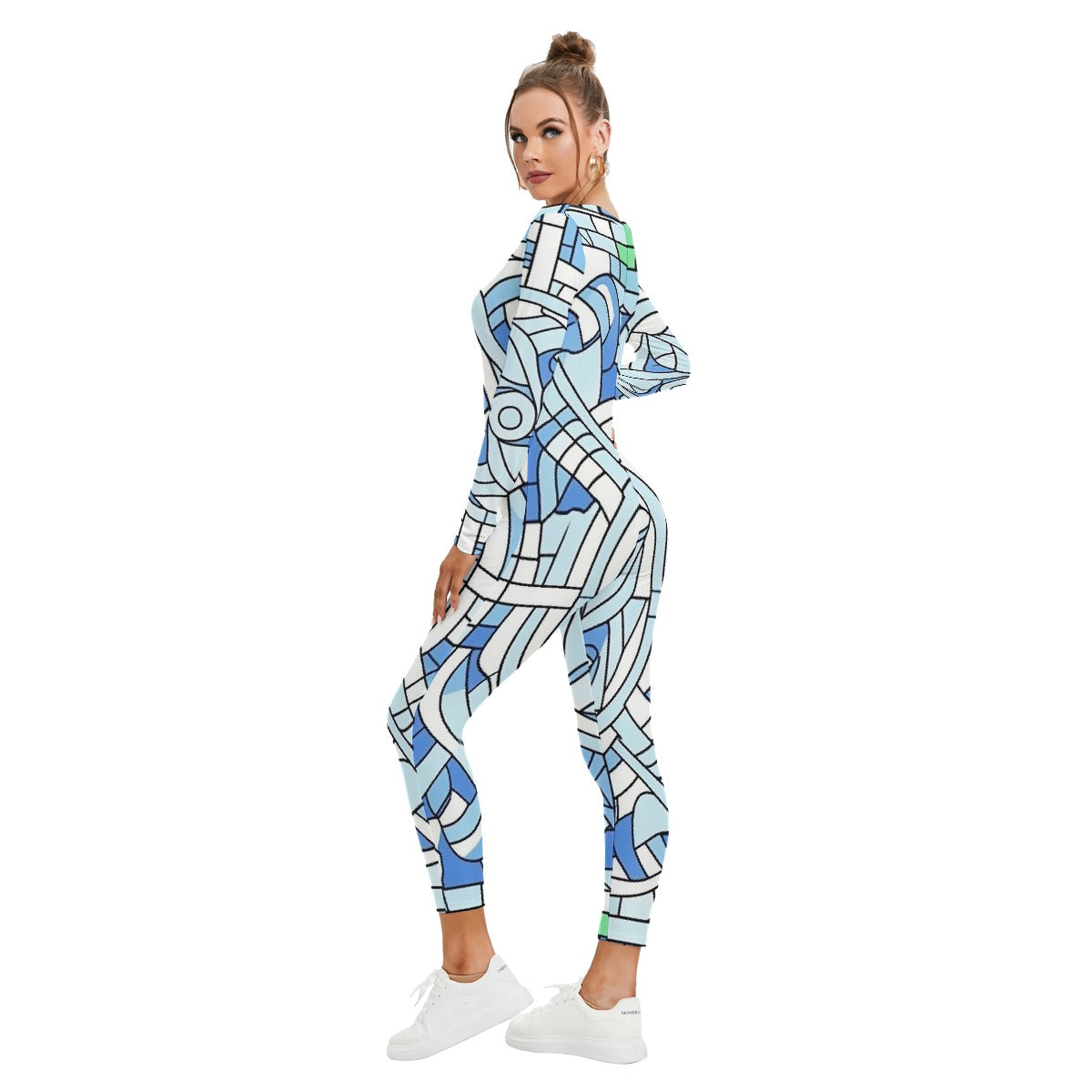 All-Over Print Women's Plunging Neck Jumpsuit