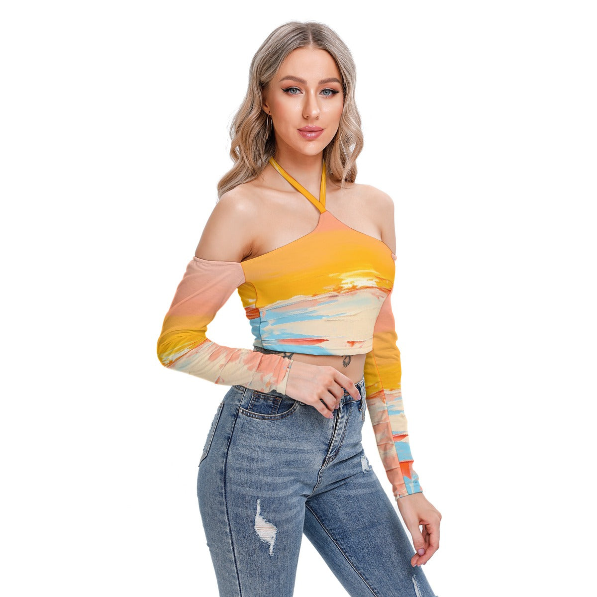 All-Over Print Women's Halter Lace-up Top