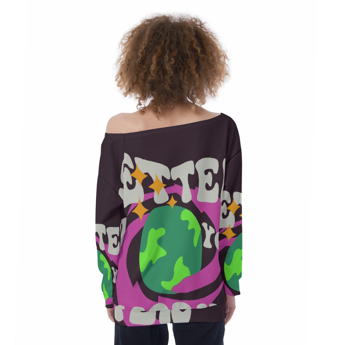 All-Over Print Oversized Women's Off-Shoulder Sweatshirt